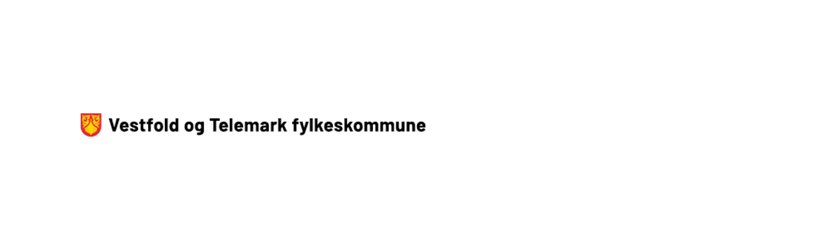 Vestfold og Telemark fylkeskommunes logo som navnelinje plassert på hvit bakgrunn