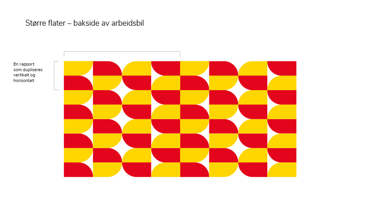 Eksempel på sammensetning av halve skjoldformer i gult og rødt til bruk på større flater
