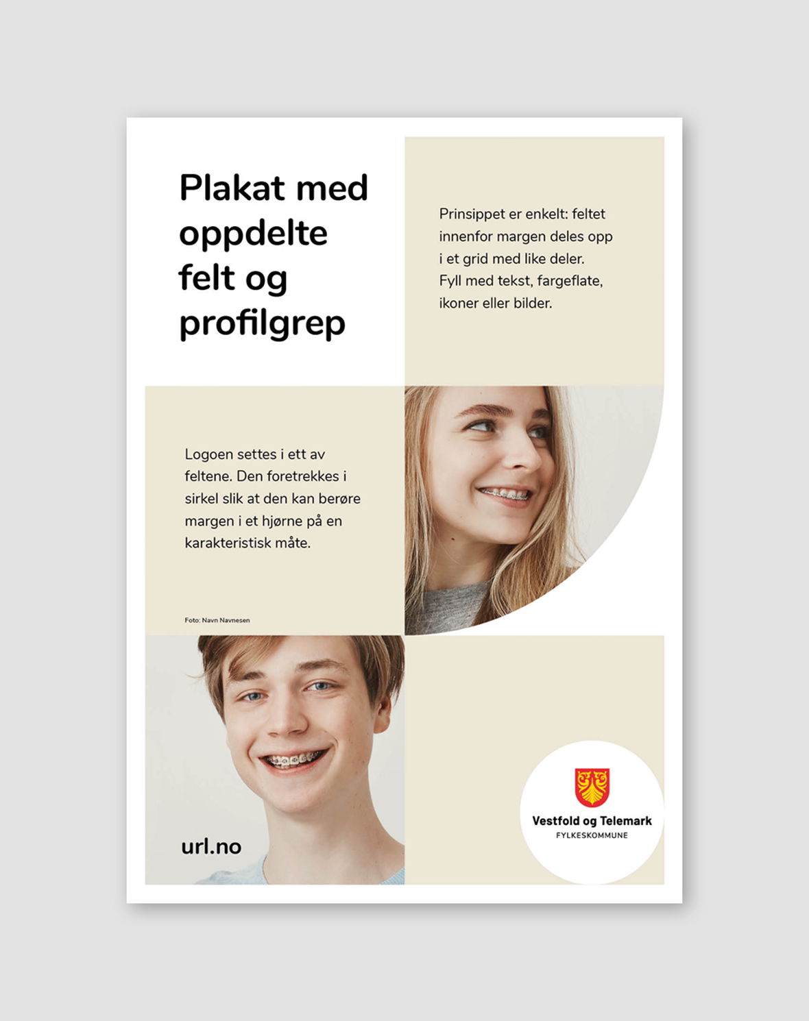 Eksempel på oppsett av plakat med profilformer og flere bilder