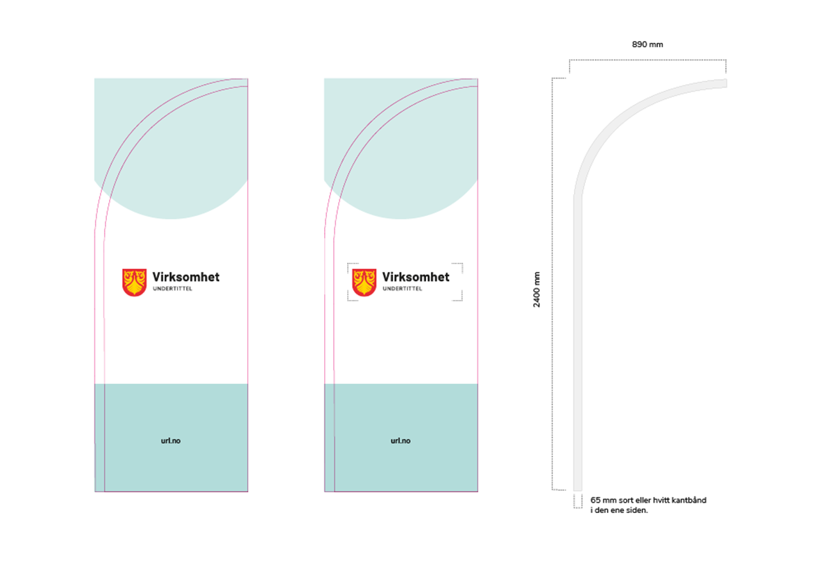 Skisse for designoppsett av beachflagg med virksomhetslogo